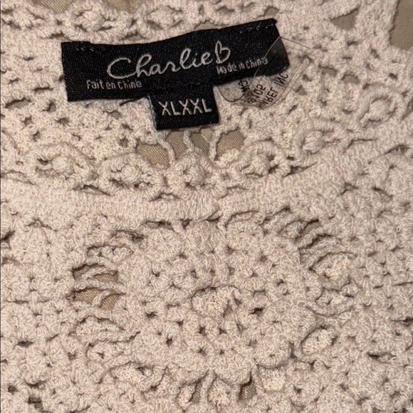 🌹CHARLIE B CROCHET NATURAL SLEEVELESS CAMI STYLE TANK - Picture 6 of 7